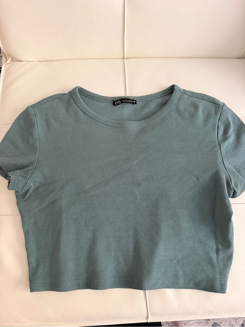 Zara Sage Green Cropped Crewneck Tee